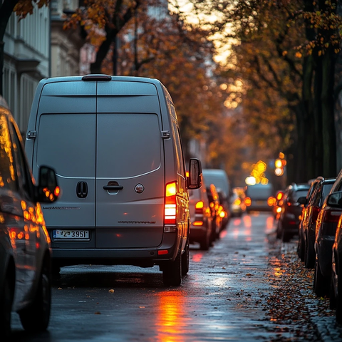手艺人货车尾灯秋晨交通