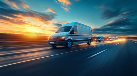 车队行驶在宽阔公路