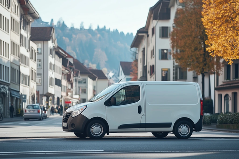 白色雷诺城市道路侧面