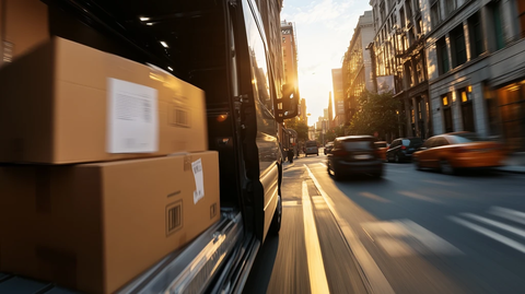 纸箱装载快递车城市街道