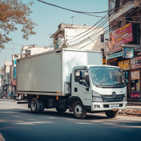 白色卡车停靠空旷街道