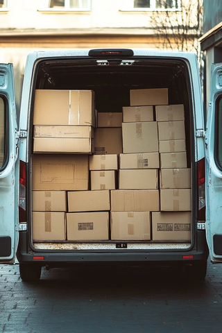 白色货车装满纸箱