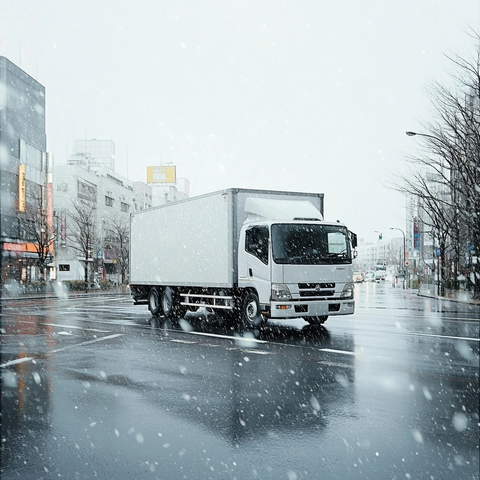 白卡车雨中行驶