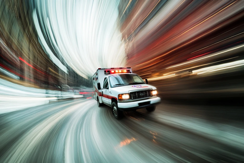 白色救护车模糊影像