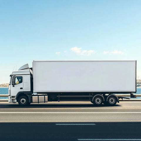 白色彩卡车运输家具海天背景