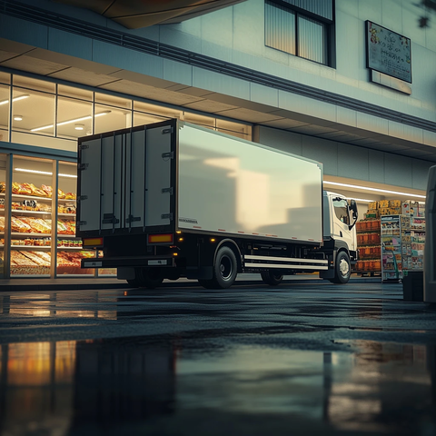 白天停靠杂货店的卡车