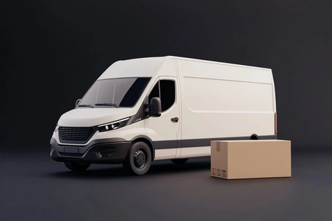 白色货车与纸箱快递场景