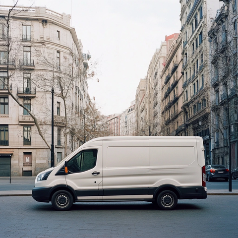 福特白色货车停靠城市街边