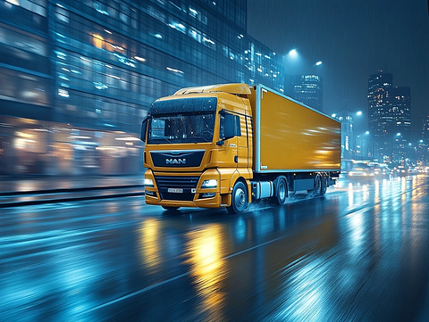 城市夜景货运卡车飞驰