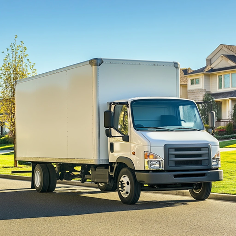 白色货柜车停靠郊区街道