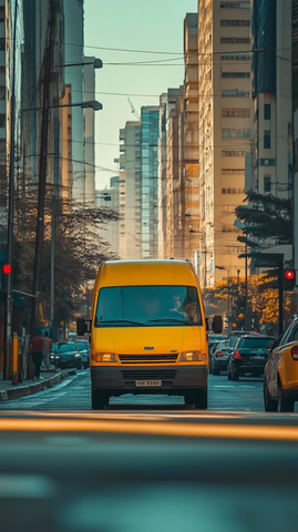 黄色送货车停靠街边