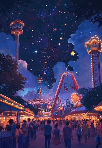 热闹的游乐园夜景