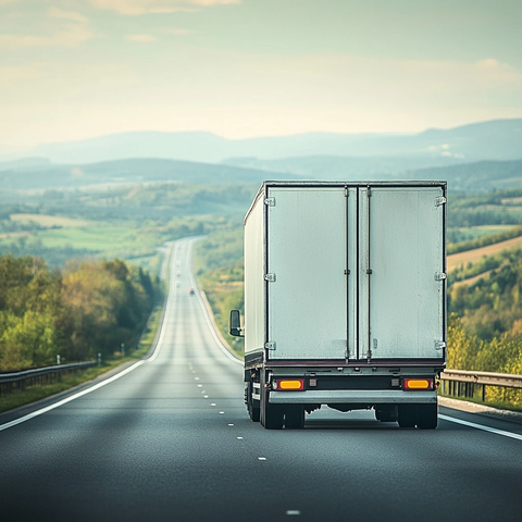 白色货车行驶在公路上