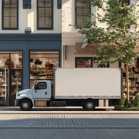 礼品店前货车配送中