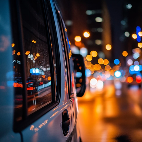 夜间行驶车窗灯光反射