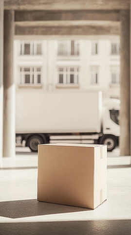 白色房间中的纸箱和卡车
