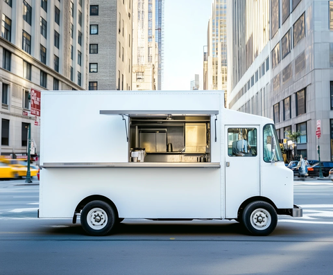 白色食品车城市街道场景