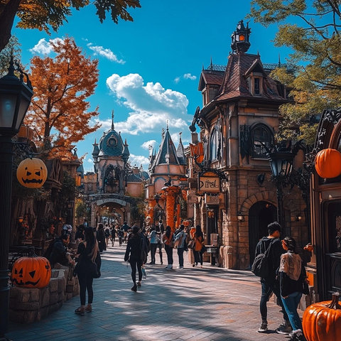 充满万圣节氛围的街道