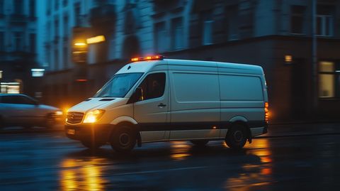 白色货车黄灯行驶