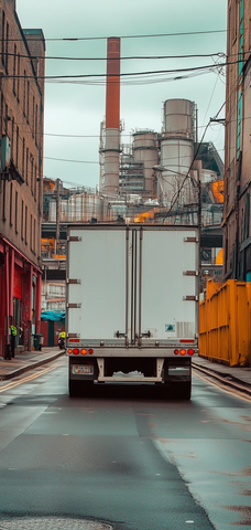 卡车后方水泥厂背景