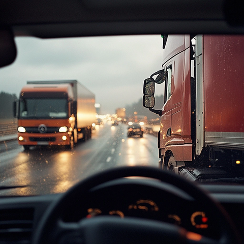 卡车与汽车前部轻微碰撞