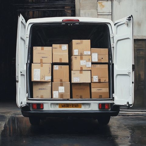 白色货车满载纸箱