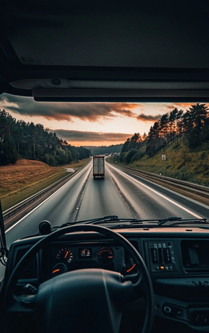 卡车驾驶室弯曲公路视野