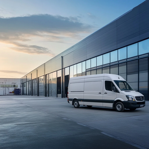 货车停靠现代仓库旁