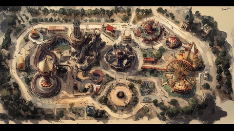 复古游乐园鸟瞰全景