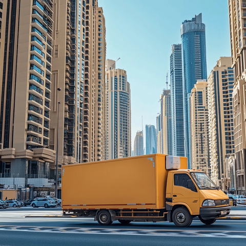 快递服务车辆与工作人员