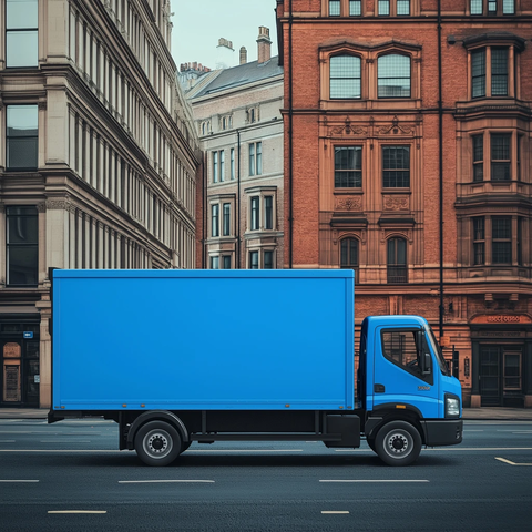 蓝色小型搬家卡车街景