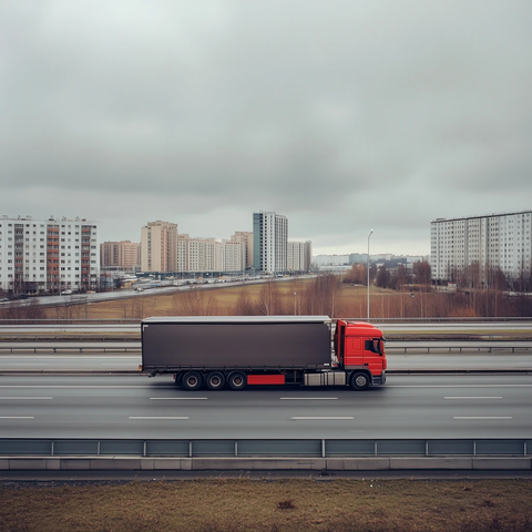 红色卡车在高速公路行驶