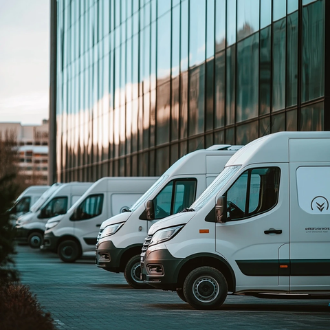 同品牌货车停靠办公楼旁