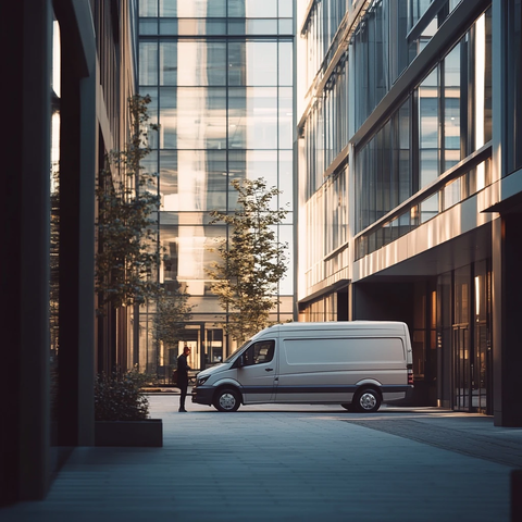 员工下车白色货车停车场