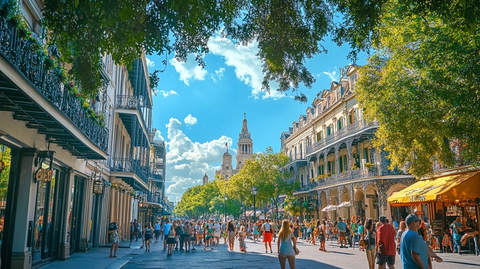 热闹街道上满是行人的城市街景