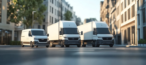 白色配送车城市街道场景