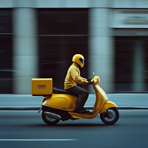 黄色送货员快速骑行