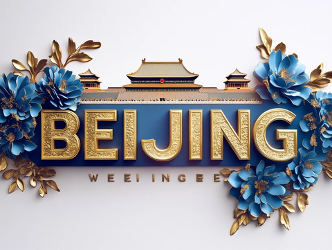 北京标志性建筑故宫前的立体字装饰
