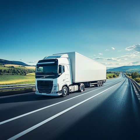 白天高速行驶的白色卡车