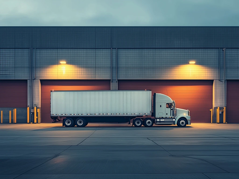 白色半挂车进入装卸码头