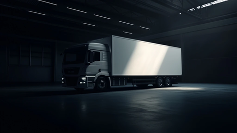 白色卡车工厂低角度拍摄