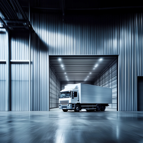 钢制棚屋内白色小卡车