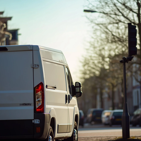 白色货车前等待交通灯