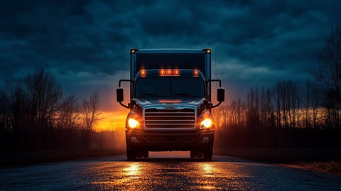 货车引擎启动前灯亮起