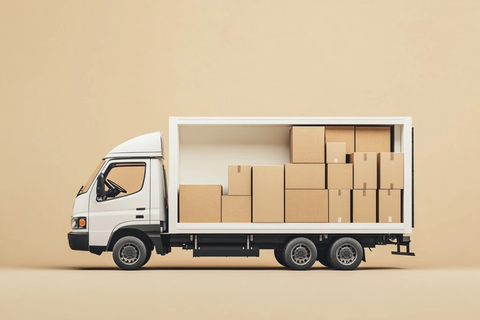 白色货车装满手机纸箱