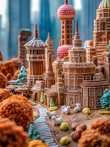 精致姜饼打造的特色城市建筑模型