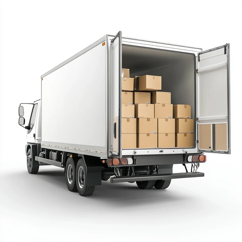 白色卡车满载纸箱