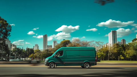 绿色小货车城市行驶