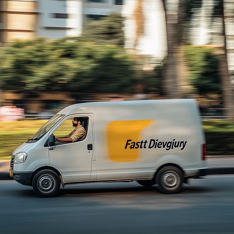 快递司机驾驶白色货车快速送达