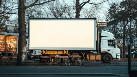 卡车广告牌与咖啡机车